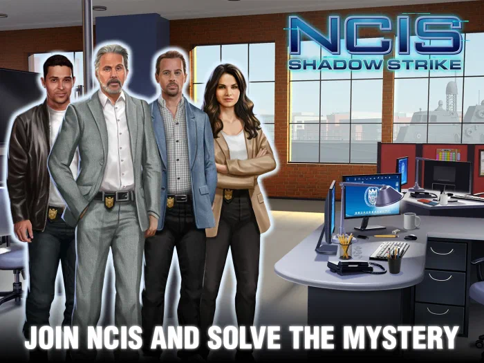 The NCIS: Shadow Strike team in the squad room — join NCIS and solve the mystery