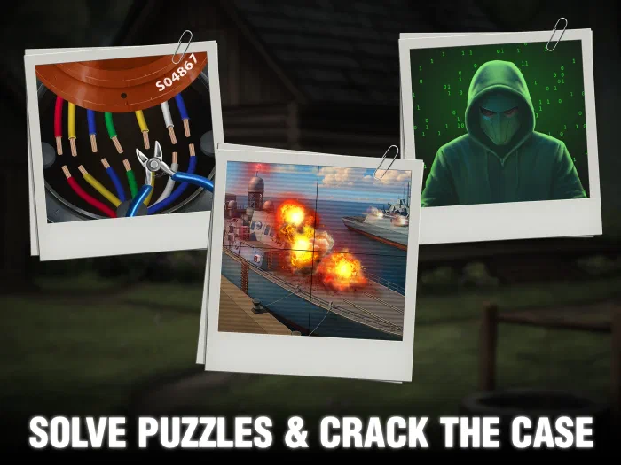 Solve puzzles and crack the case — wire-cutting, jigsaw and code-breaking minigames