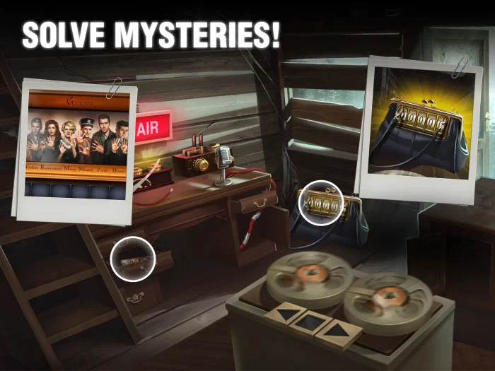 Solve mysteries — hunting for hidden objects in a hideout